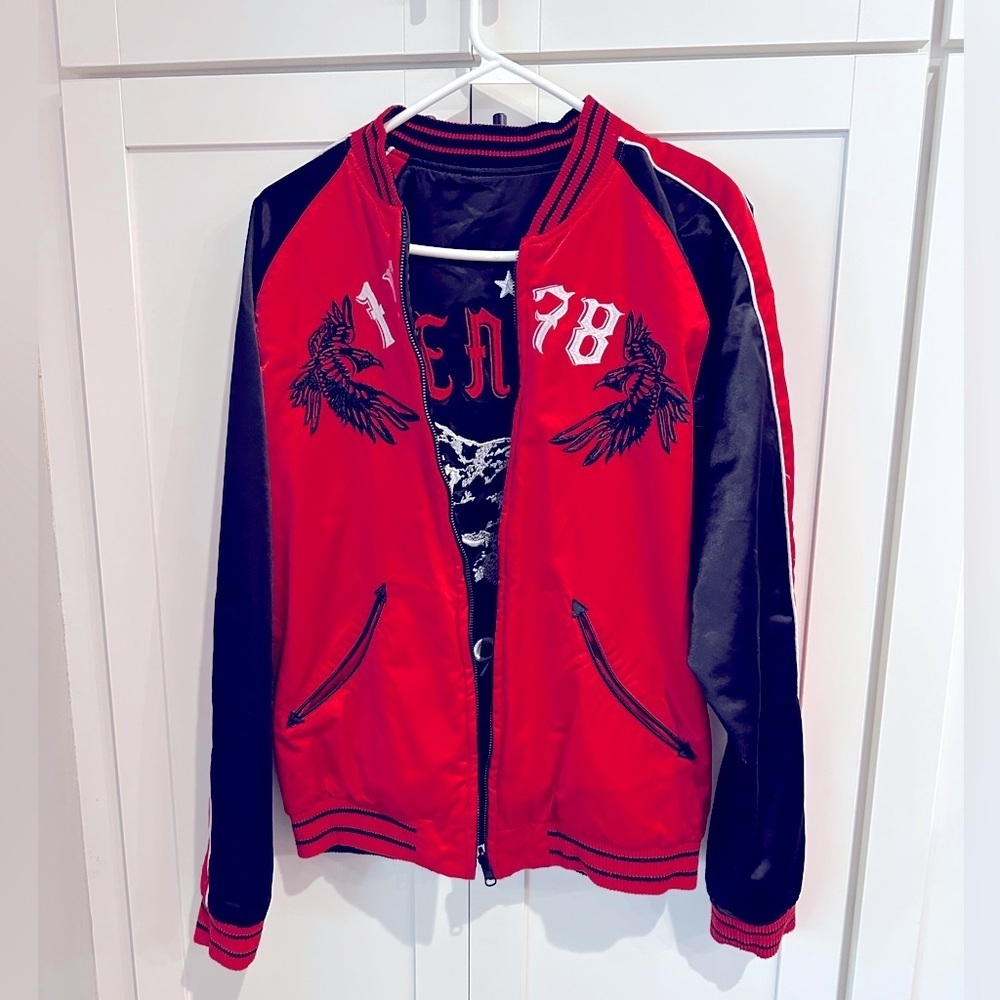 Diesel Reversible Silky Motorcycle Bomber jacket Red & black Venice 1978 size XL